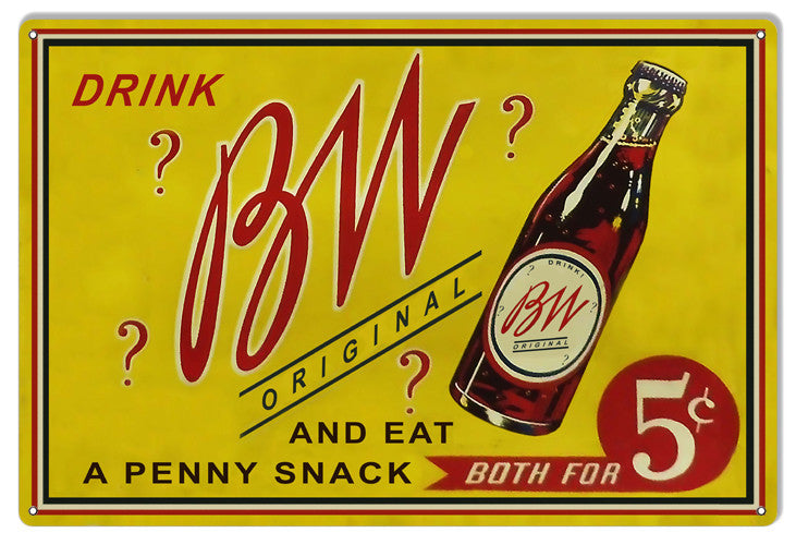 Drink BW And Snacks Reproduction Nostalgic Metal  Sign 12″x18″