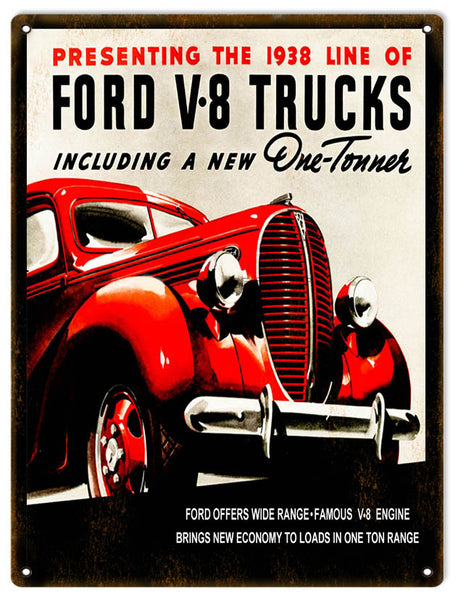 Ford V-8 Truck Aged Looking Reproduction Vintage Car Sign 9x12