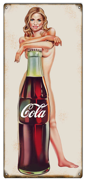 Cola Pin Up Girl Reproduction Nostalgic Metal Sign 8x18