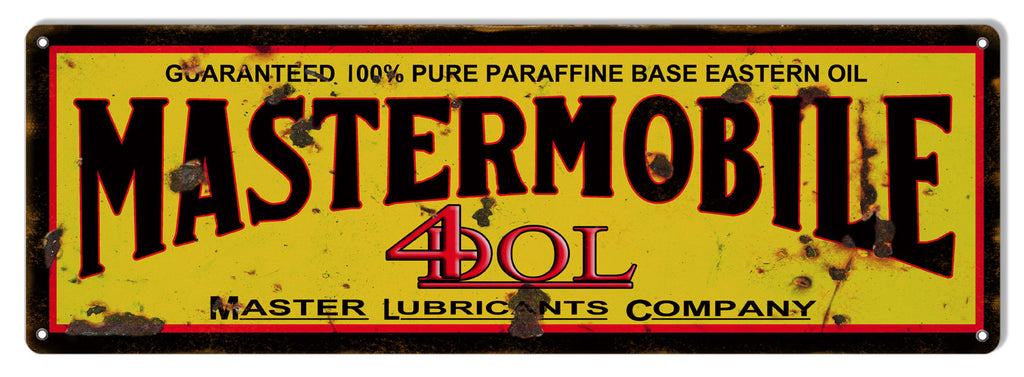 Distressed Mastermobile Lubricant Reproduction Motor Oil Metal  Sign 6″x18″