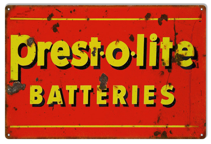 Prest-o-lite Batteries Reproduction Gas Station Metal  Sign 12″x18″
