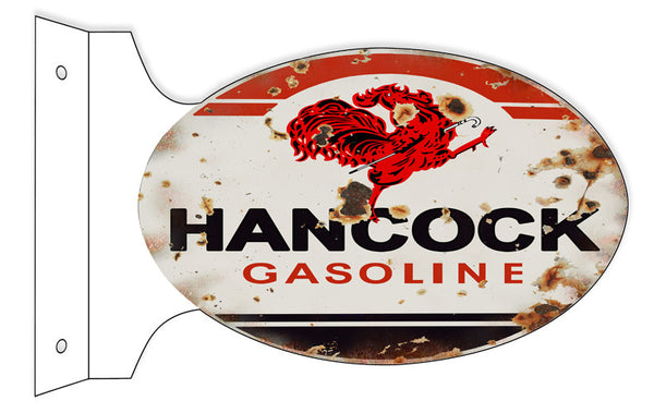 Hancock Gasoline Reproduction Double Sided Flange Metal  Sign 12″x18″