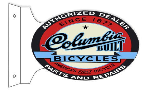 Columbia Built Bicycles Parts And Repair  Double Sided Flange Sign. 12″×18″ Oval