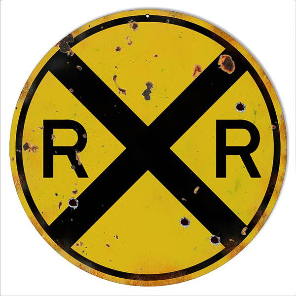 12″ Round Aged Looking RR Railroad Crossing Sign