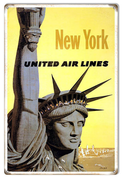New York United Airlines Reproduction Nostalgic Metal Sign 12x18