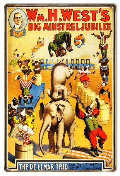 WM H West's Jubilee Circus Reproduction Metal  Sign 12″x18″