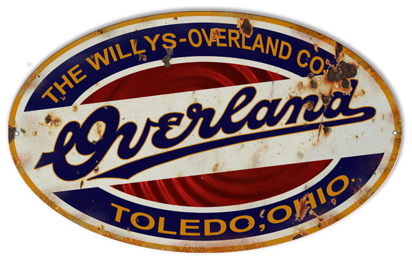 Distressed Overland Toledo Ohio Railroad Reproduction Metal  Sign 9″x14″ Oval