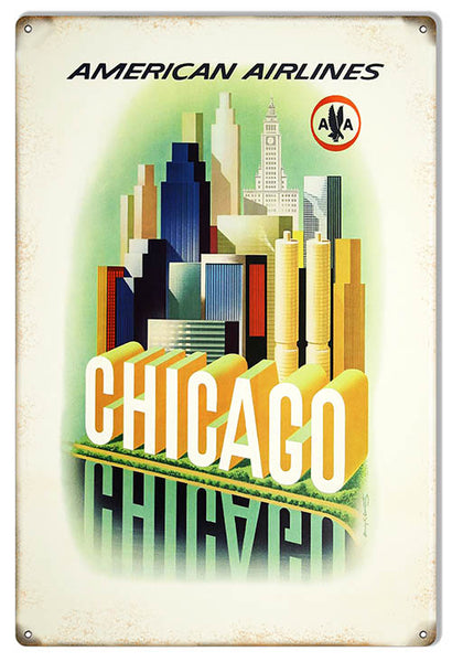 Chicago American Airlines Reproduction Nostalgic Metal Sign 12x18