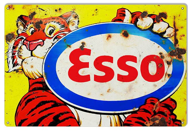 Distressed ESSO Tiger Motor Oil Reproduction Sign 12″x18″