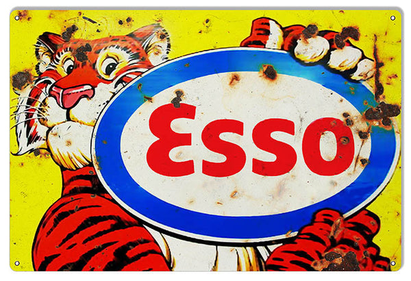 Distressed ESSO Tiger Motor Oil Reproduction Sign 12″x18″