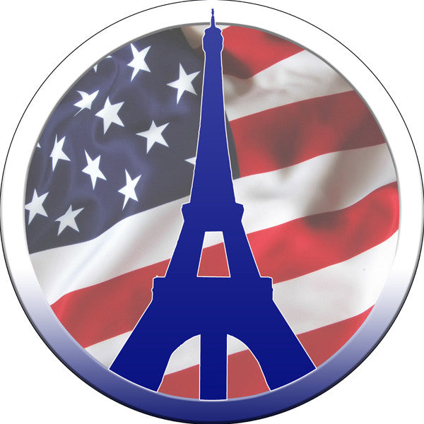 US Flag Eiffel Tower Military Reproduction Sign. 14"x14" Round Metal