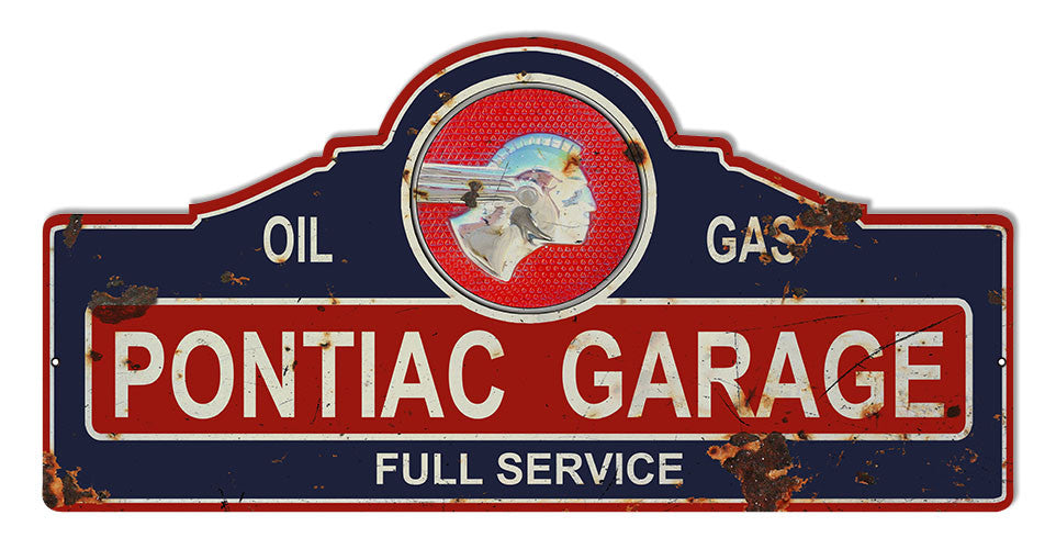 Distressed Pontiac Garage Art Laser Cut Out Reproduction Sign 23x11 1/4