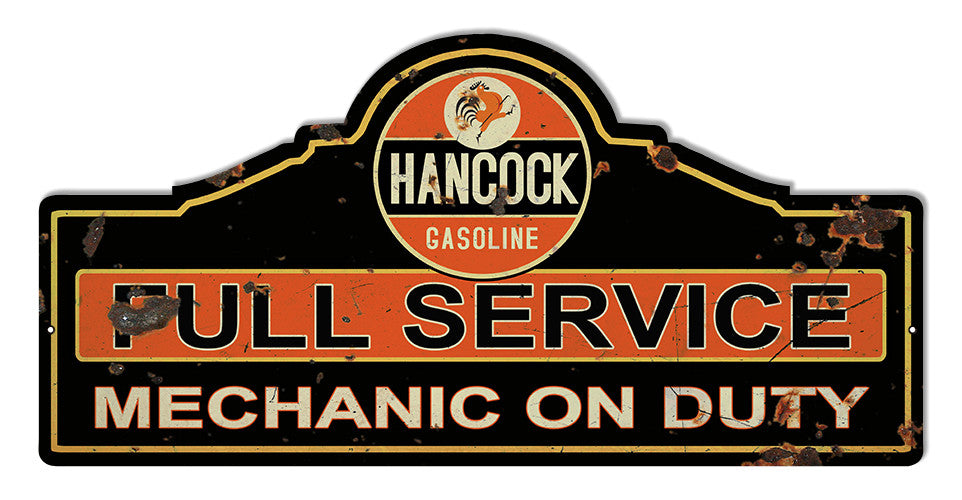 Distressed Hancock Service Station Cut Out Reproduction Sign 23″x11.1/4″