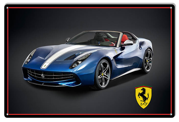 Sleek Blue Ferrari Hot Rod Reproduction Sign 12″x18″