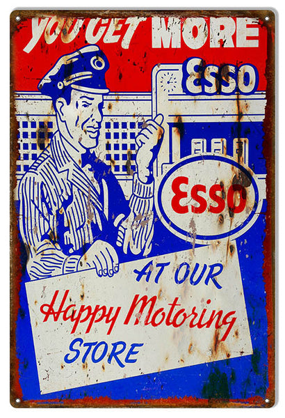 Distressed ESSO You Get More Motor Oil Reproduction Sign 12″x18″