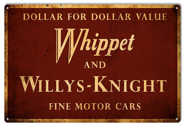 Distressed Whippet Willis Knight Garage Shop Reproduction Sign 16″x24″