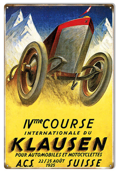 Internationale Klausen 1925 Motor Speedway Reproduction Sign 12″x18″