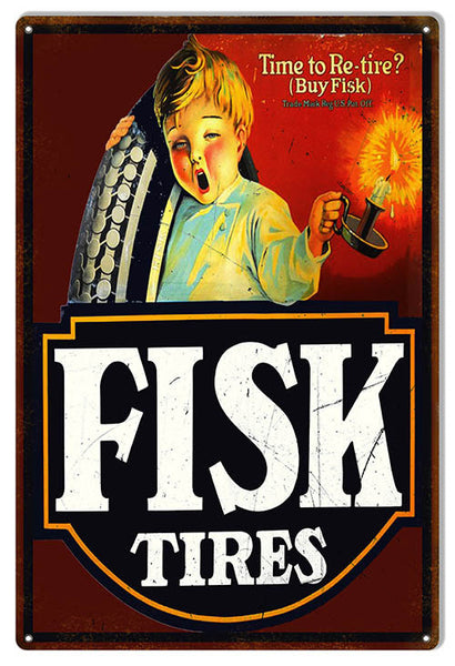 Large Aged Looking Tire Fisk Tires Gas Station Reproduction Sign 16″x24″