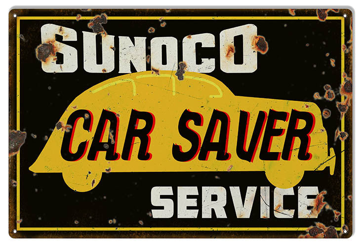 Large Distressed Sunoco Service Gas Station Reproduction Sign 16″x24″