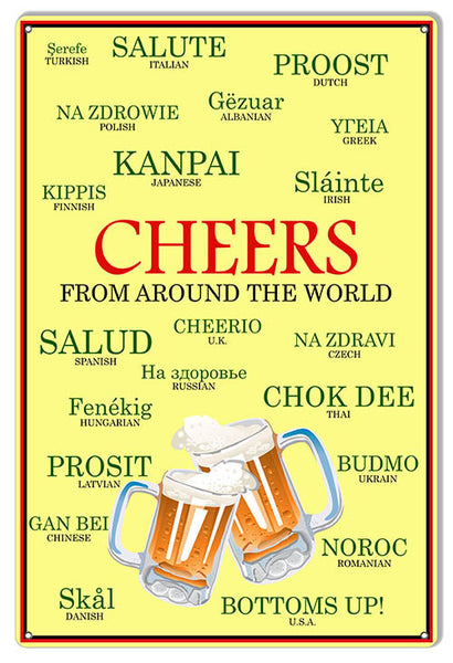 Cheers From Around The World Bar Reproduction Sign 12″x18″