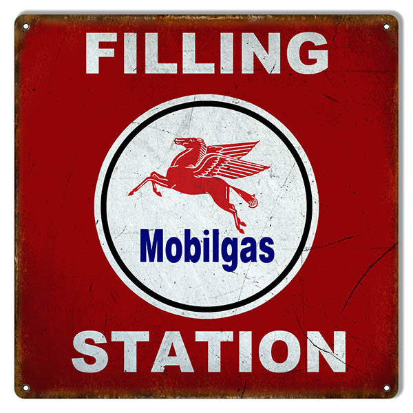 Aged Looking Filling Station Mobilgas  Reproduction Sign 12″x12″
