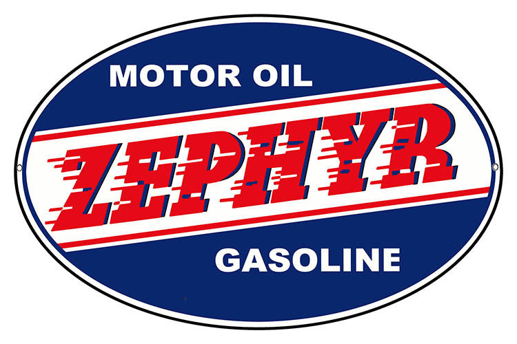 Oval Zephyr Gasoline Motor Oil Reproduction Sign 11″x18″