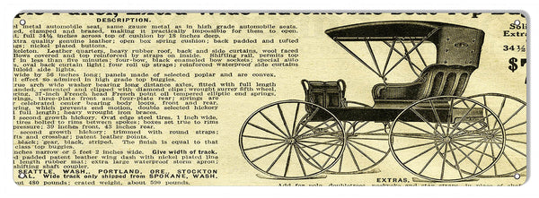 Metal Automobile Seats Garage Shop Reproduction Sign 6″x18″