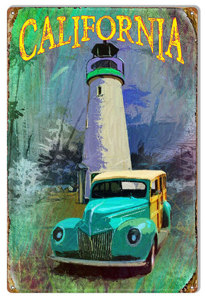 California Light House  Old Woody Nostalgic Reproduction Sign 12″x18″