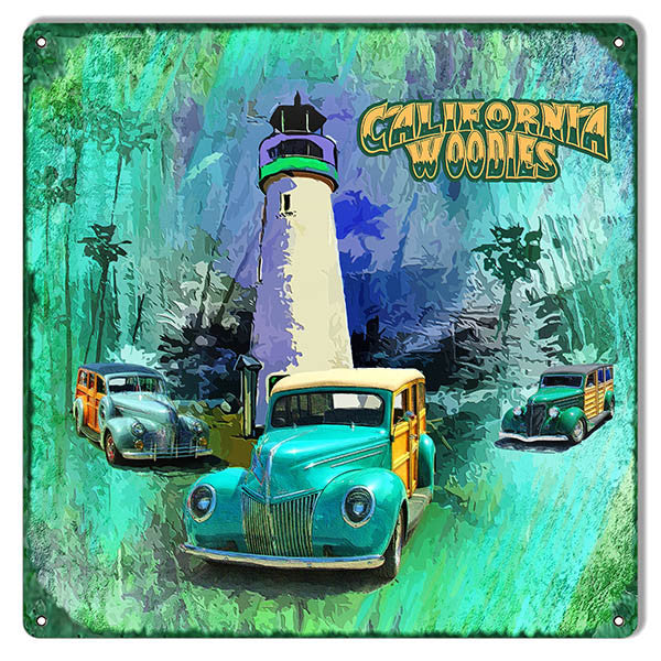 California Woodies Reproduction Sign 12″x12″ By Artist Phillip Hamilton