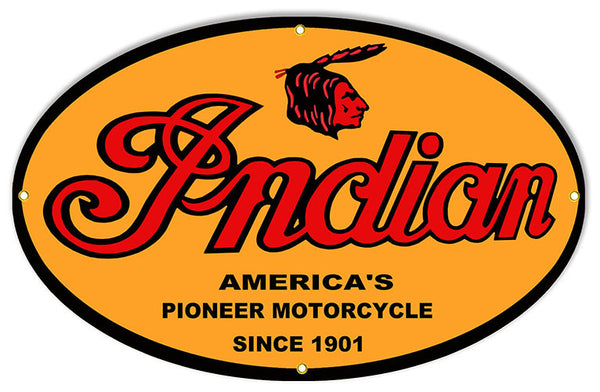 Indian 1901 Pioneer Motorcycle Reproduction Sign 15″x24″ Oval