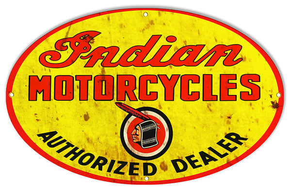 Distressed Authorized Indian Motorcycle Reproduction Sign 15″x24″ Oval
