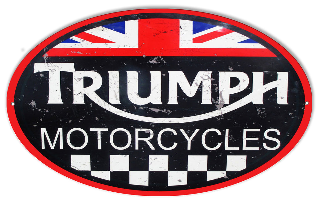 Large Triumph Motorcycles Reproduction Garage Shop Metal  Sign 11″x18″ Oval