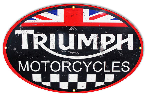 Aged Looking Triumph Motorcycle Reproduction Sign 15″x24″ Oval