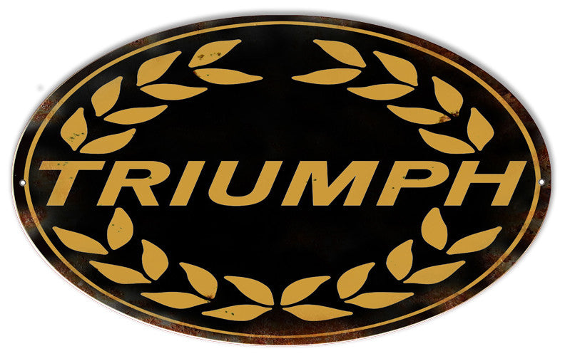 Black Triumph Motorcycle Reproduction Metal  Sign 9″x14″ Oval