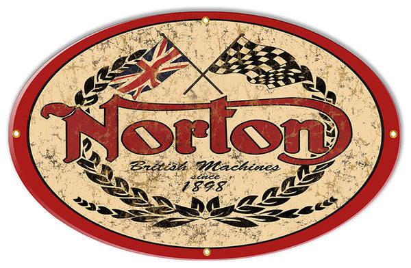 Distressed Norton1898 Motorcycle Reproduction Sign 15″x24″ Oval