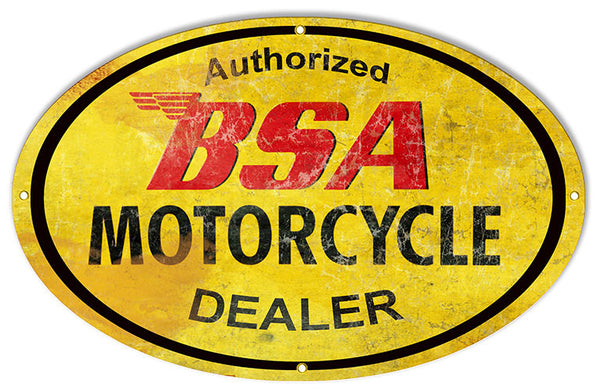 Aged Looking BSA Dealer Motorcycle Reproduction Sign 15″x24″ Oval