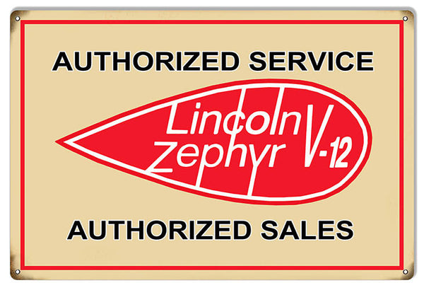 Large Lincoln Zephyr V-12 Gas Station Reproduction Sign 16″x24″
