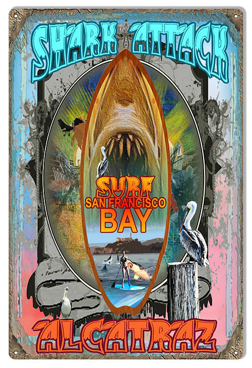 San Francisco Bay Shark Reproduction Sign By Artist Phil Hamilton 12″x18″