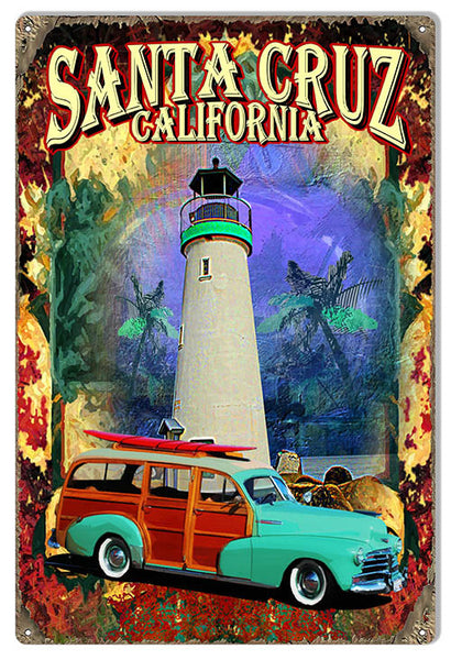 Car Santa Cruz Ca. Reproduction Sign By Artist Phil Hamilton 12″x18″