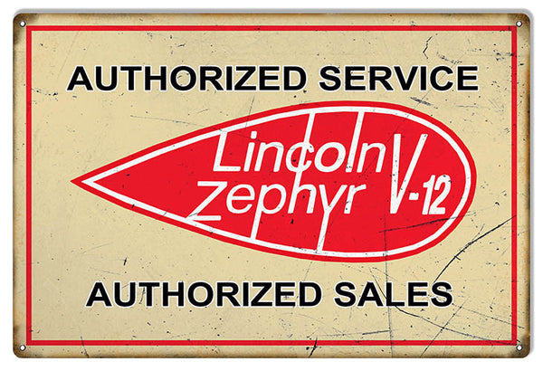 Distressed Lg Lincoln Zephyr V-12 Gas Station Reproduction Sign 16″x24″