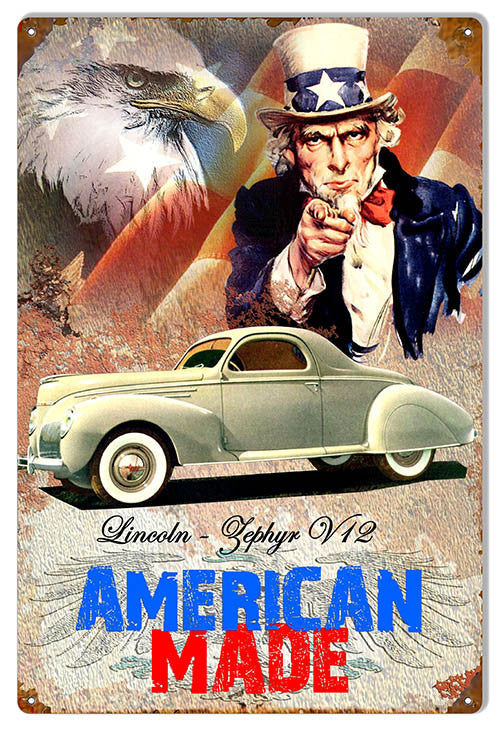 American Made Lincoln Zephyr V12 By Artist Phil Hamilton 12″x18″