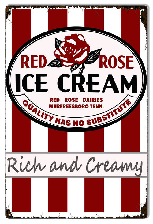 Red Rose Ice Cream Country Reproduction Sign 12″x18″