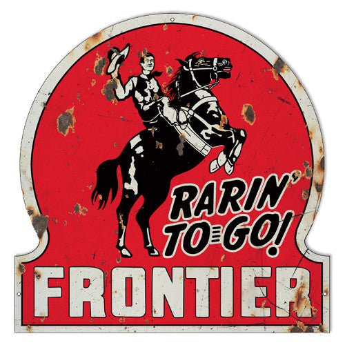 Distressed Frontier Motor Oil Laser Cut Out Reproduction Sign 18″x18″