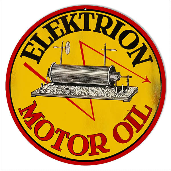 Aged Elektrion Motor Oil Garage Shop Reproduction Sign 14″ Round