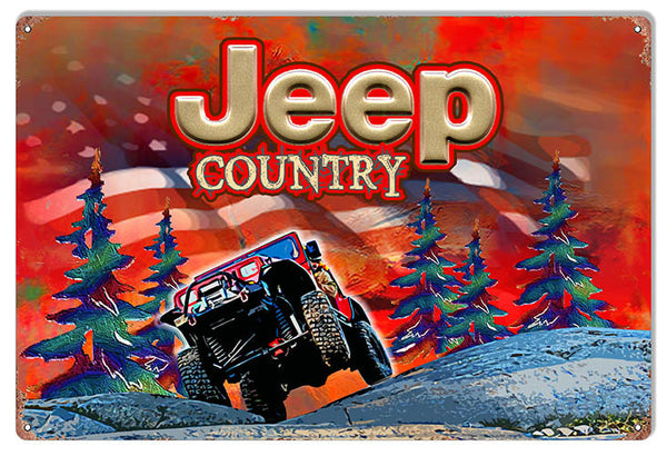 Red Jeep Country Reproduction Sign By Artist Phil Hamilton 12″x18″