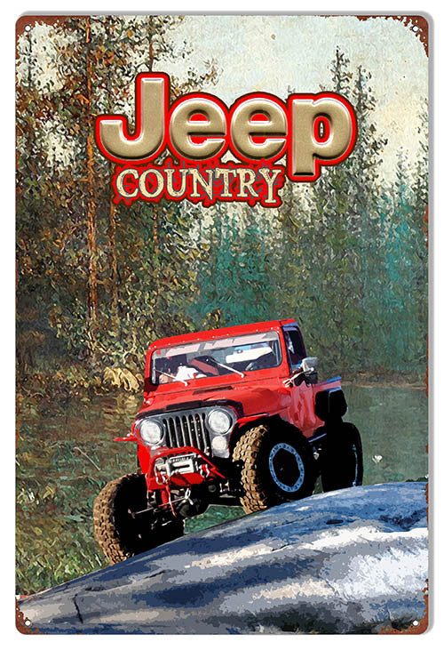 Country Jeep Red Reproduction Sign By Artist Phil Hamilton 12″x18″