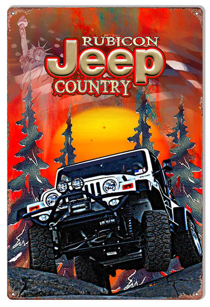 White Rubicon Country Jeep Reproduction Sign By Phil Hamilton 12″x18″