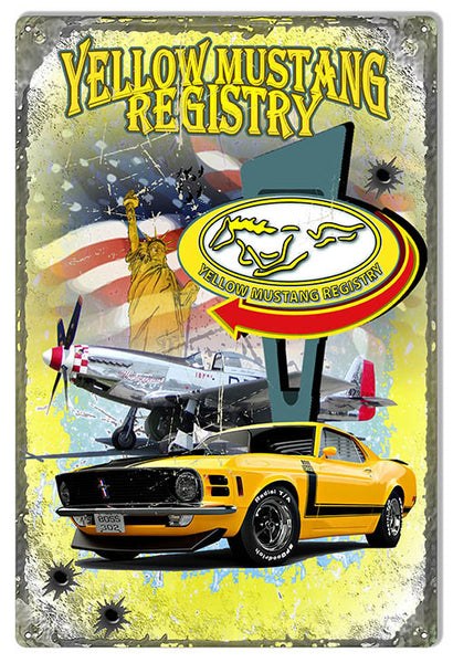 Yellow Mustang Statute Of Liberty Original Art 12"x 18"