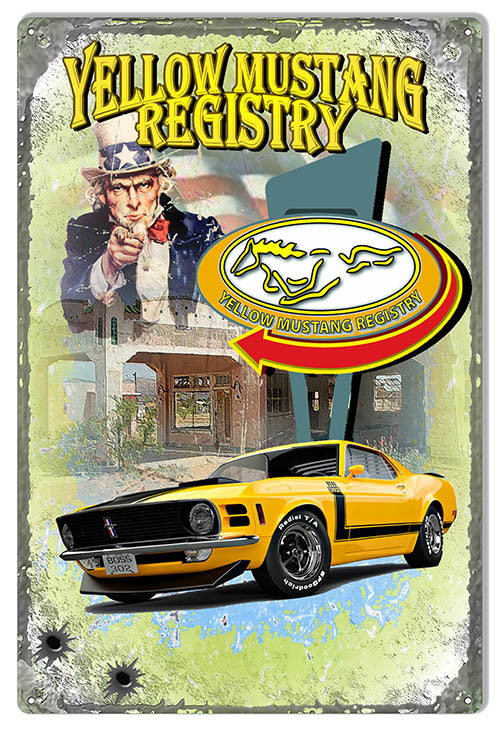 Registry Yellow Mustang Uncle Sam Original Art 12″x18″