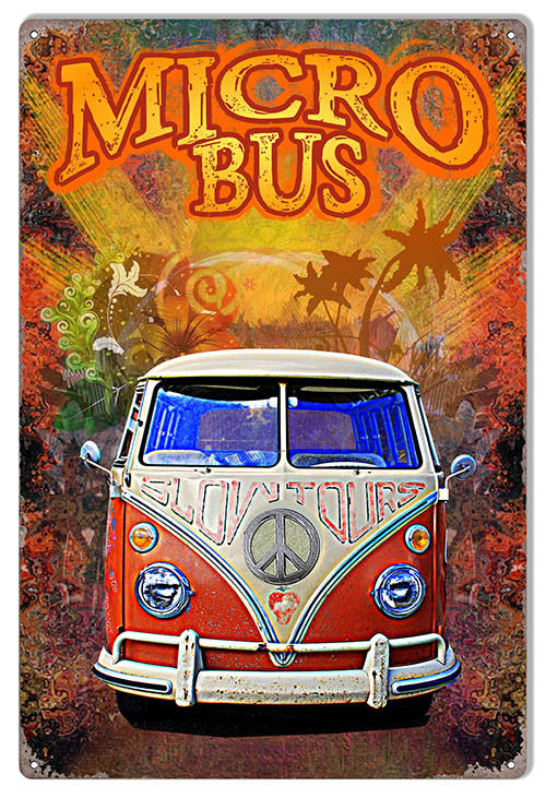 Classic Micro Bus VW Reproduction Sign By Artist Phil Hamilton 12″x18″